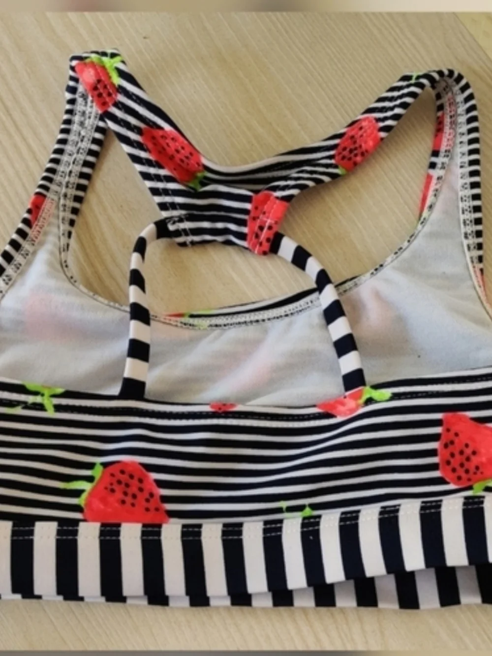 Cat & Jack Girls Blue striped w/Red Strwberries 2 piece Bikini Size S(6/6X)